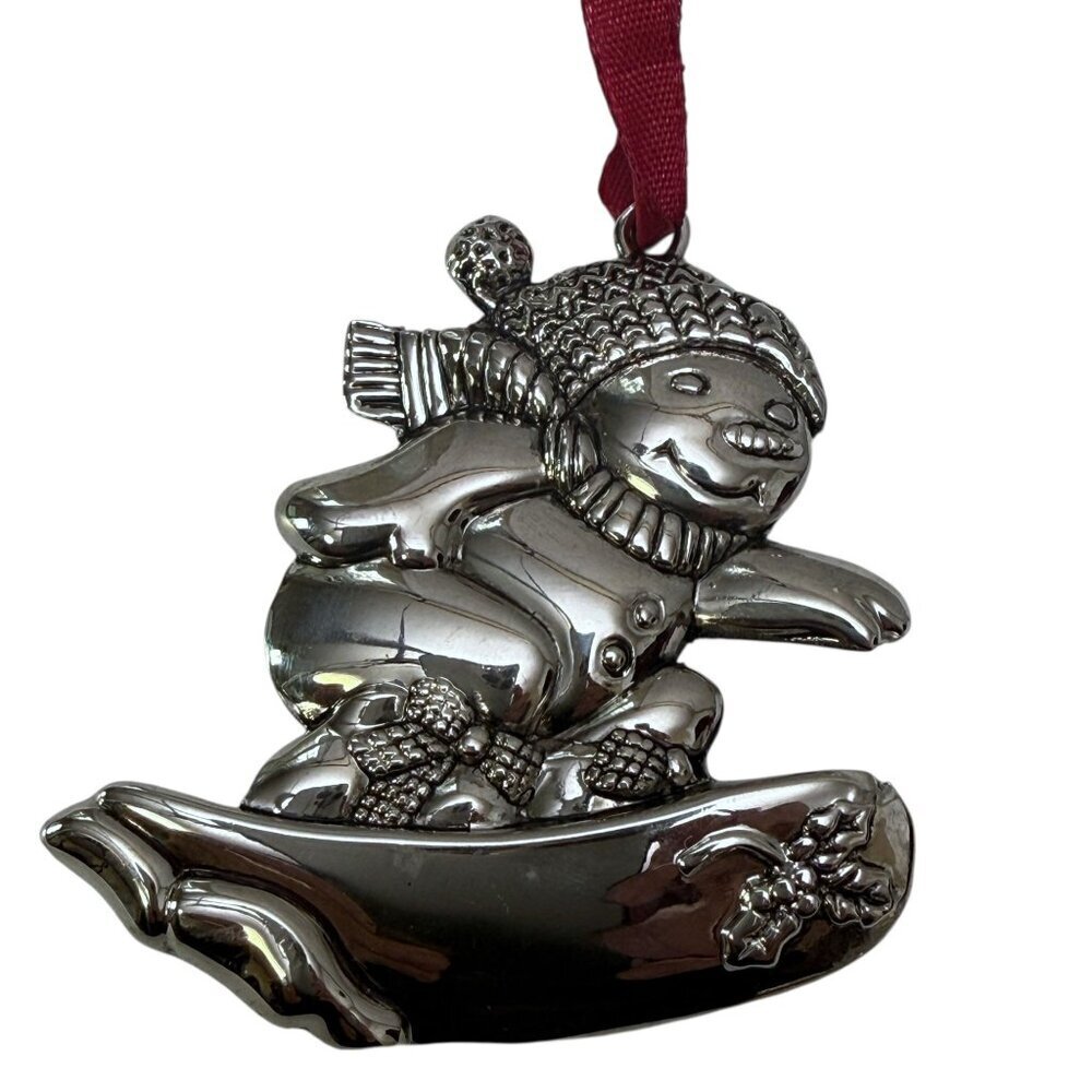 GORHAM Snowman Snowboarding Christmas Ornament Silverplate Holiday Collectible